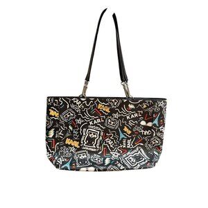 Karl Langerfeld Paris Amour Adele Black All Over Nylon Tote Bag $148 EUC